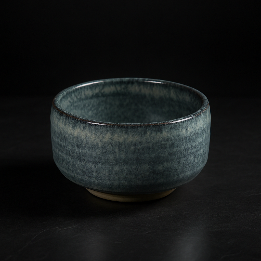 Traditional Mino ware ceramic bowls displaying various glazing techniques including Shino, Oribe, and Seto-guro styles arranged on wooden surface.