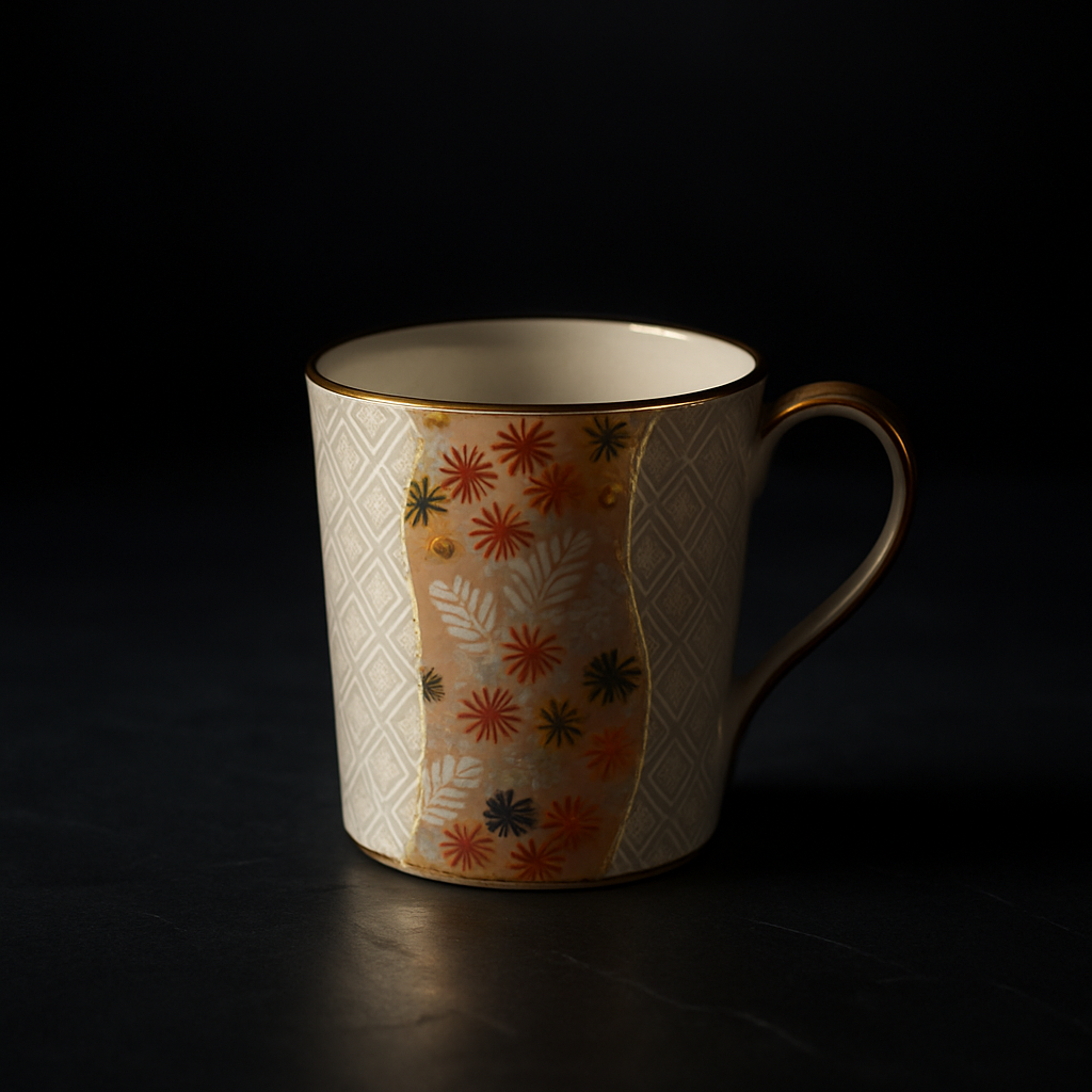 Traditional Kutani ware porcelain bowl displaying vibrant hand-painted patterns in red, green, yellow, purple, and navy blue glazes.